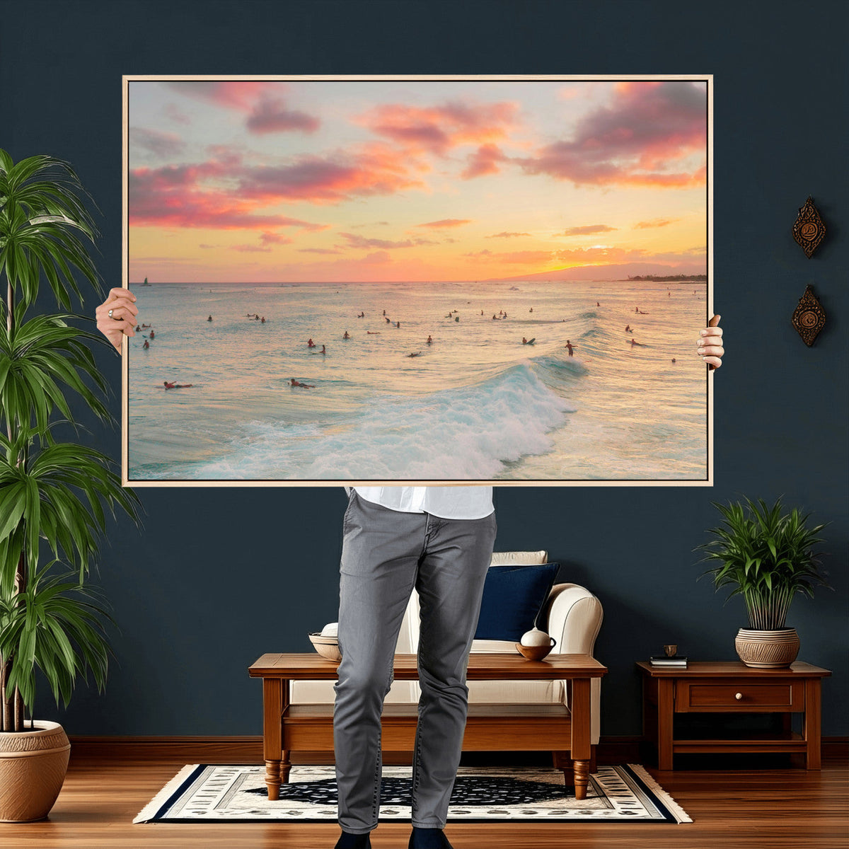 Sunset Beach Wall Art Canvas Print – Soft Coastal