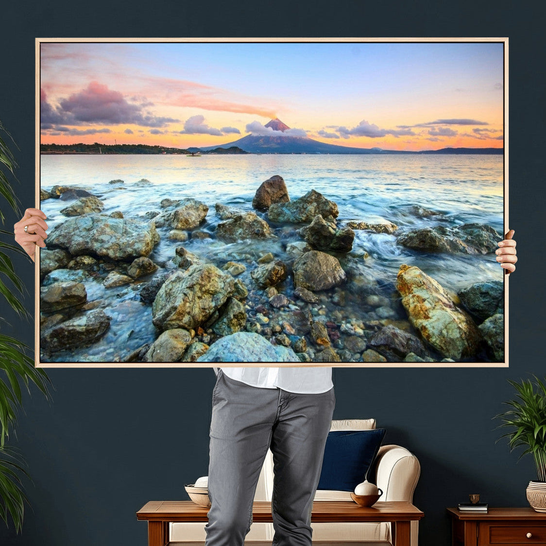 Mayon Volcano Seascape Wall Art Canvas Print, Tropical Ocean