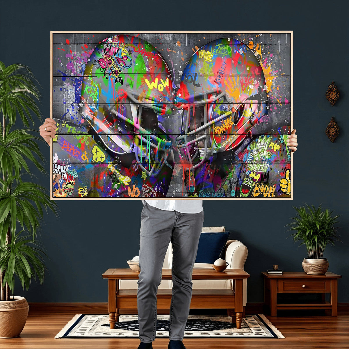 Graffiti Football Helmets Wall Art Canvas Print, Urban