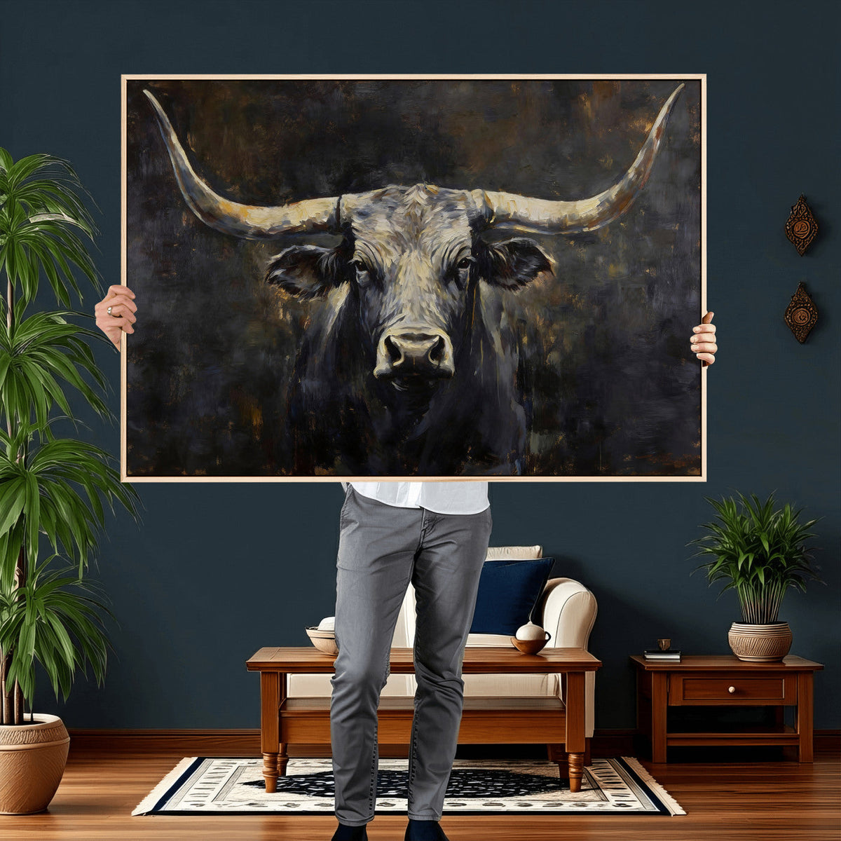 Rustic Longhorn Bull Wall Art Canvas Print – Vintage Western