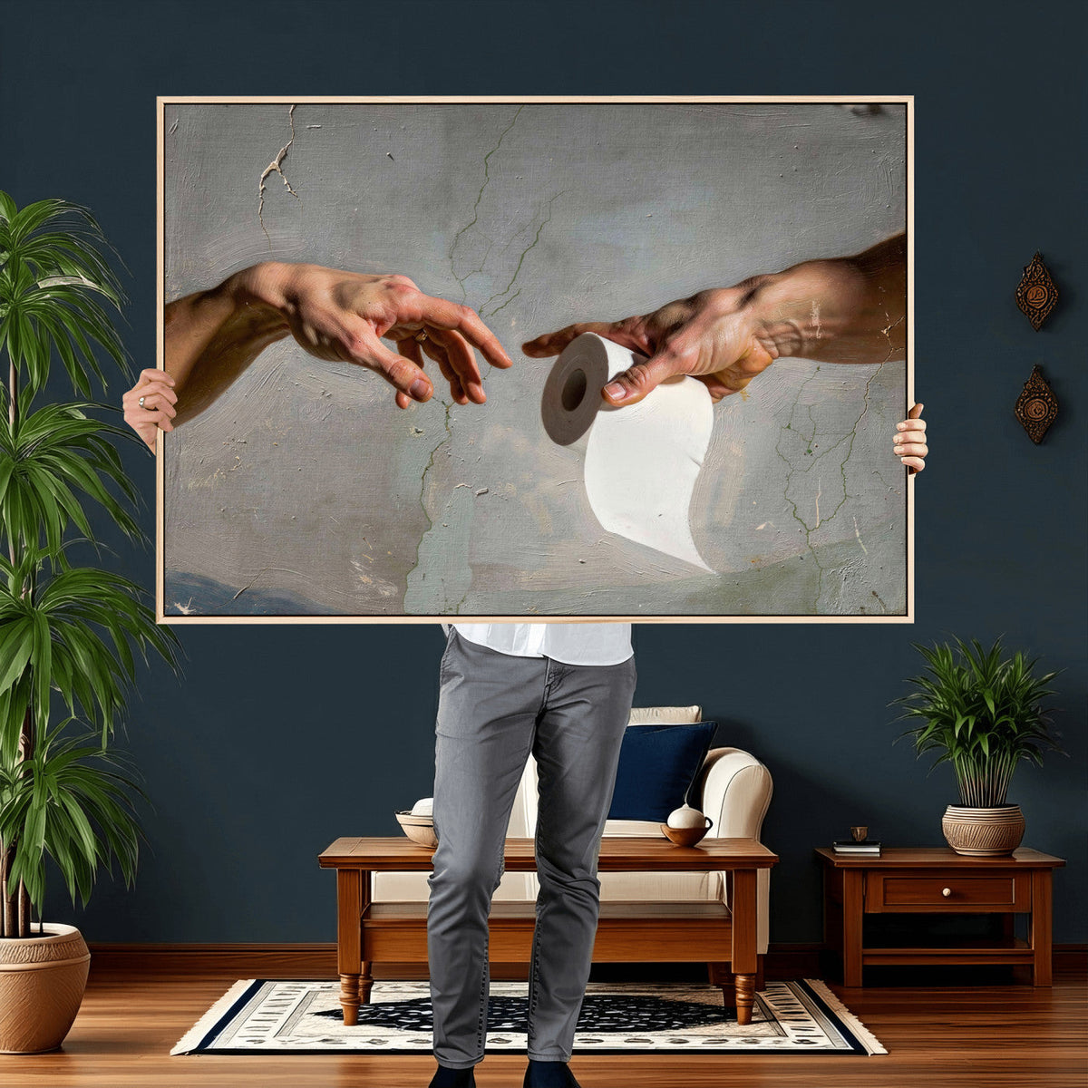 Funny Bathroom Wall Art Canvas, Creation of Toilet Paper