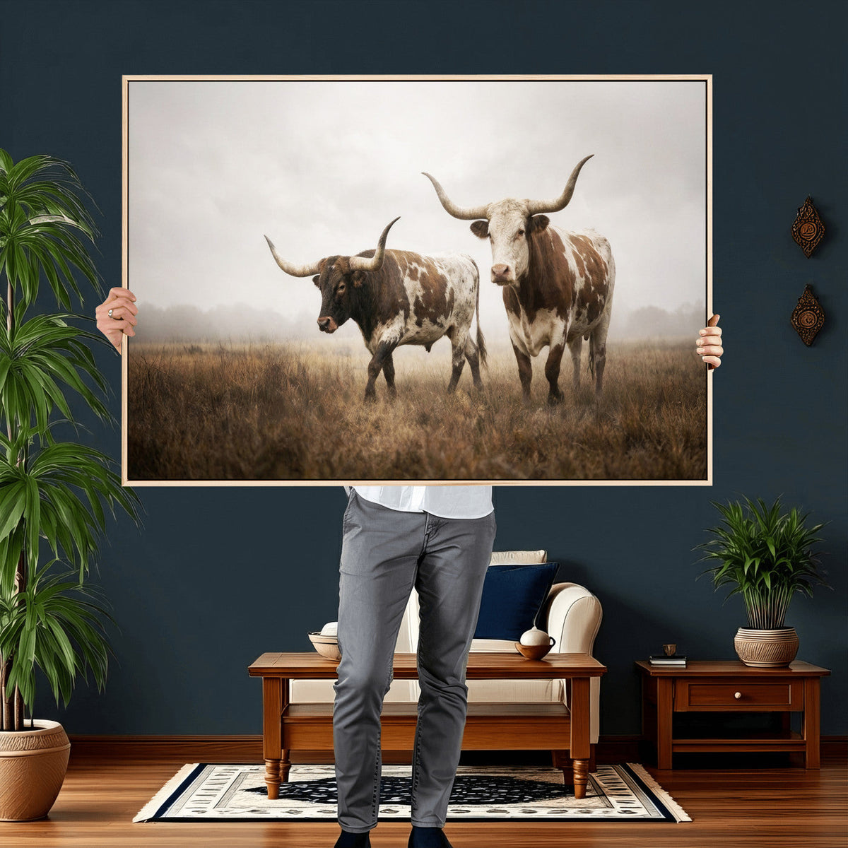 Texas Longhorn Canvas Wall Art Western Bull Desert Moody