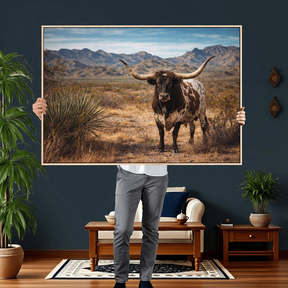 Texas Longhorn Canvas Wall Art Western Bull Desert Moody