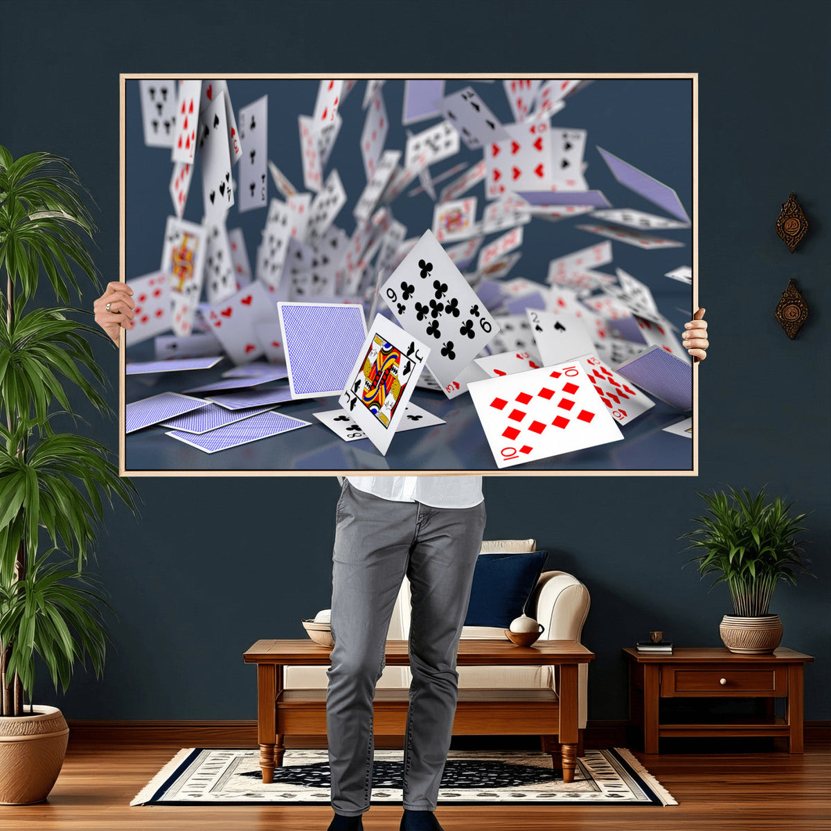 Playing Cards Canvas Wall Art | Casino Game Room Decor,