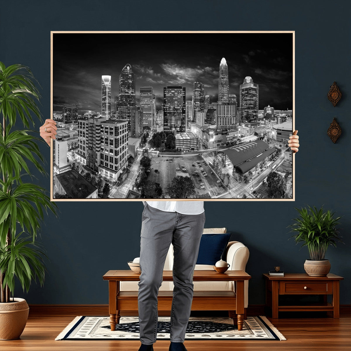 Charlotte Skyline Canvas Wall Art Print – North Carolina Cityscape Photography Print