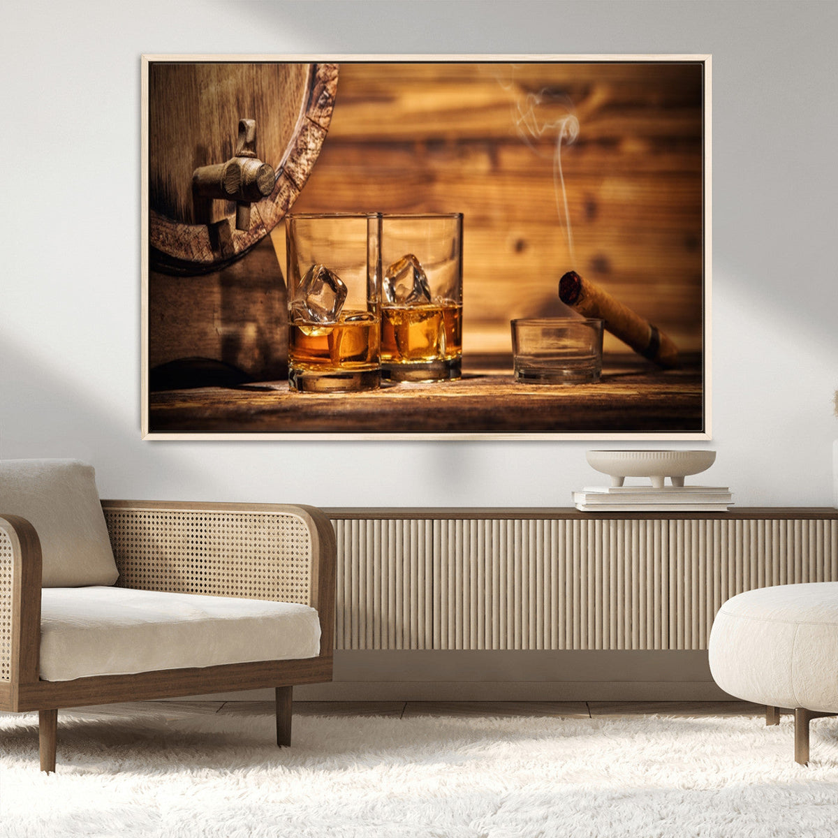 Rustic Whiskey and Barrel Canvas Print