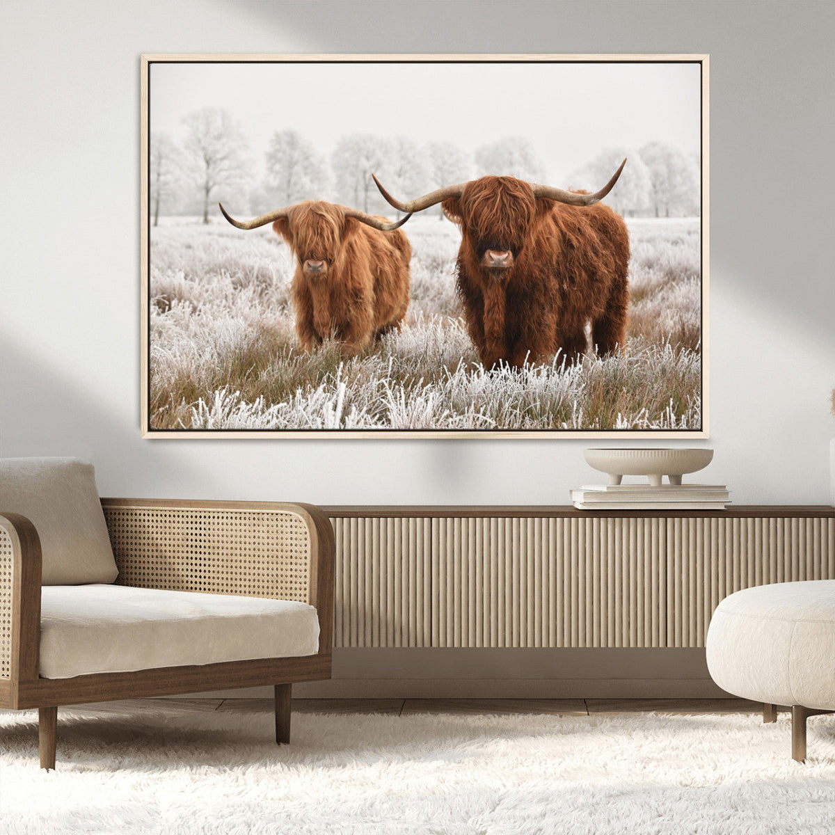 Longhorn Cattle Wall Art Canvas Print, Framed Farmhouse