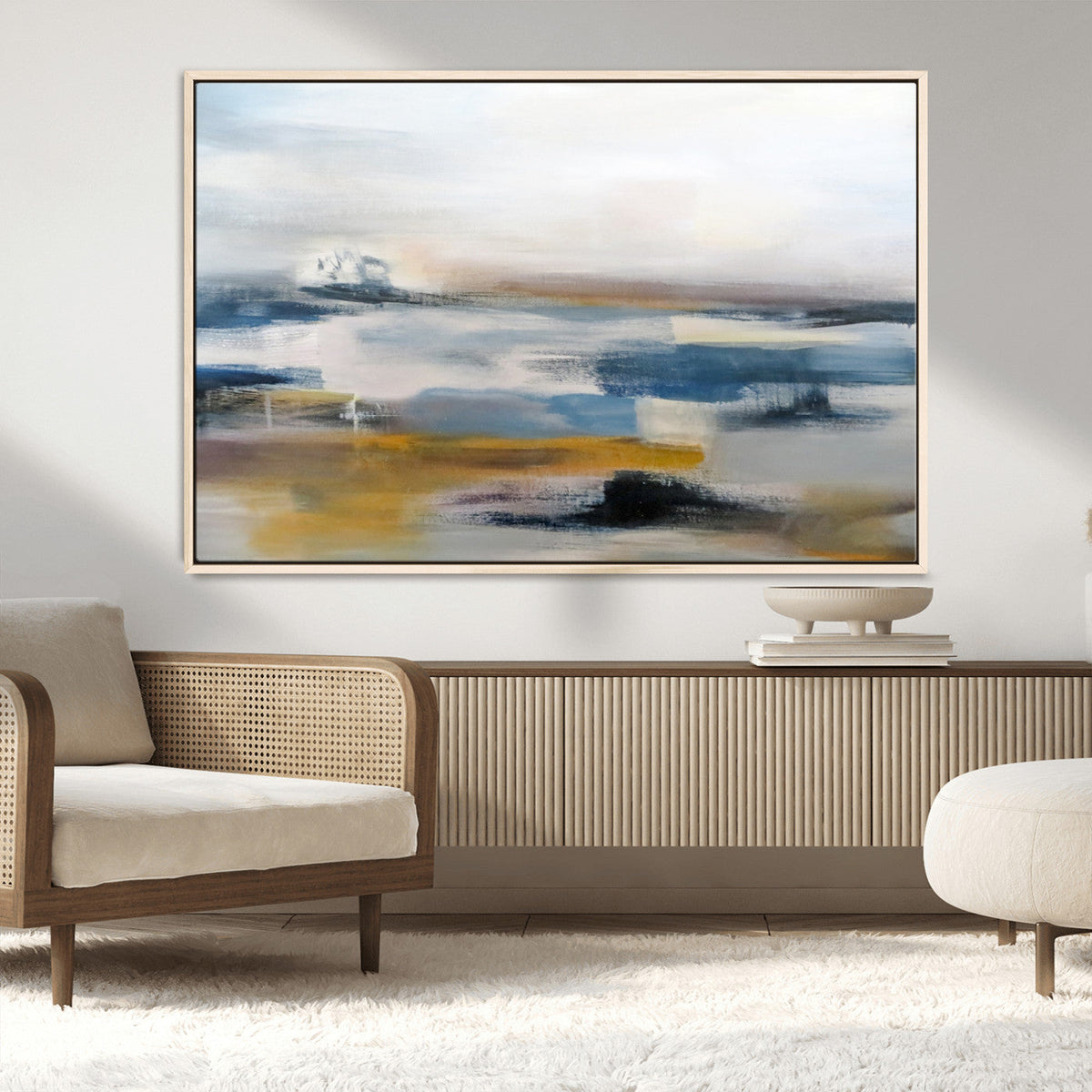 Abstract Landscape Wall Art Canvas | 3 Panel Modern Blue,