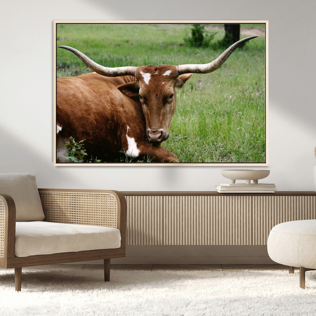 Longhorn Cow Animal Wall Art Canvas Print
