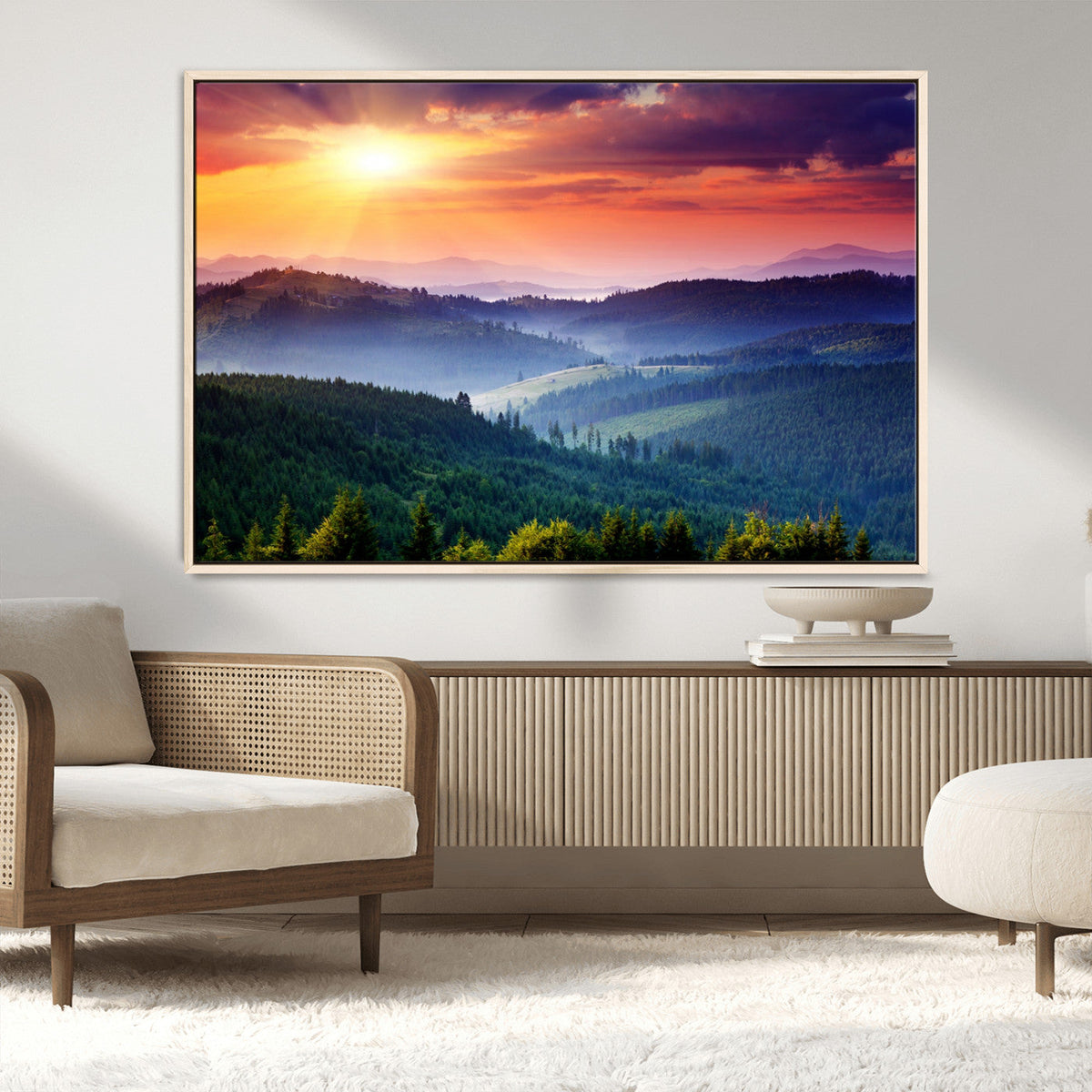 Mountain and Sunset Wall Art Canvas Print