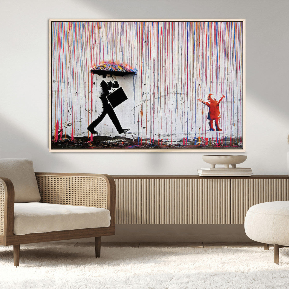 Banksy Wall Art Canvas Print, Framed Graffiti Art Picture