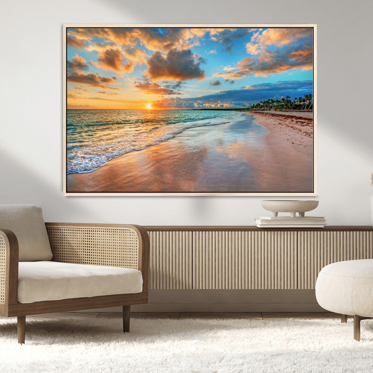 Serene Beach Sunset Wall Art | Coastal Ocean Canvas Print |