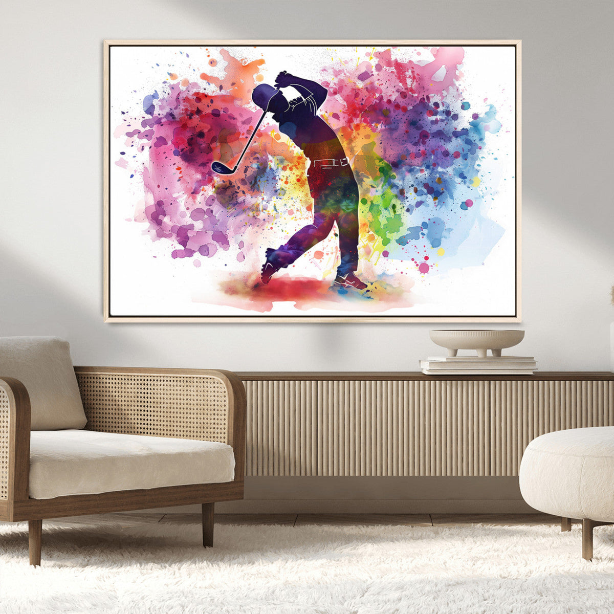 Colorful Golfer Swing Wall Art Canvas Print - Ready to Hang,