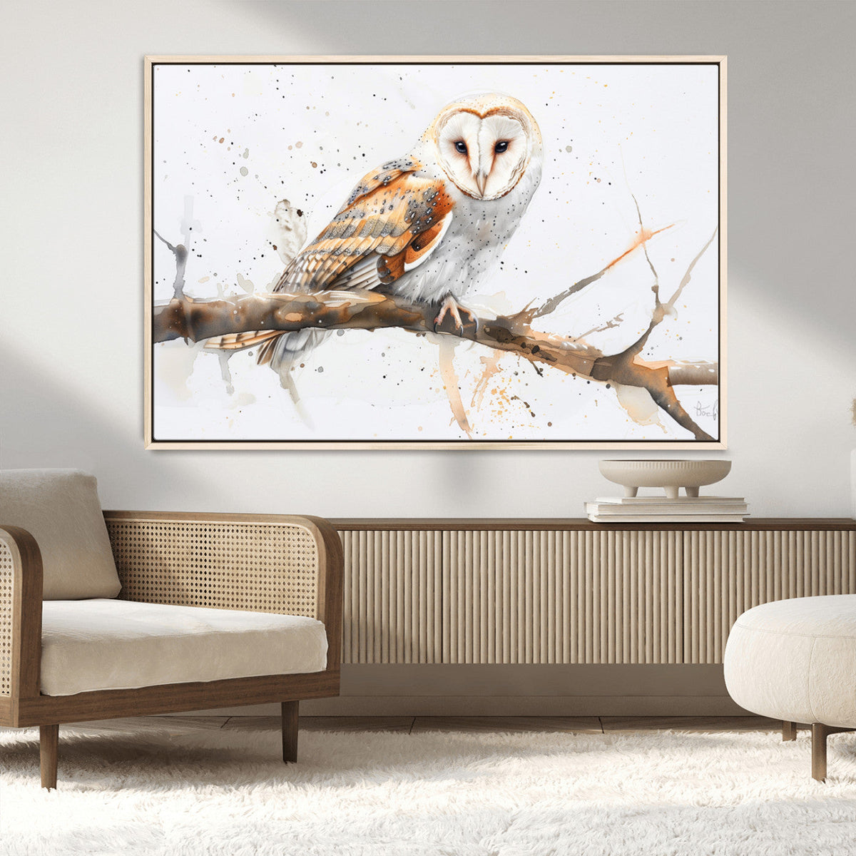 Barn Owl Wall Art on Branch | Stunning Canvas Print for
