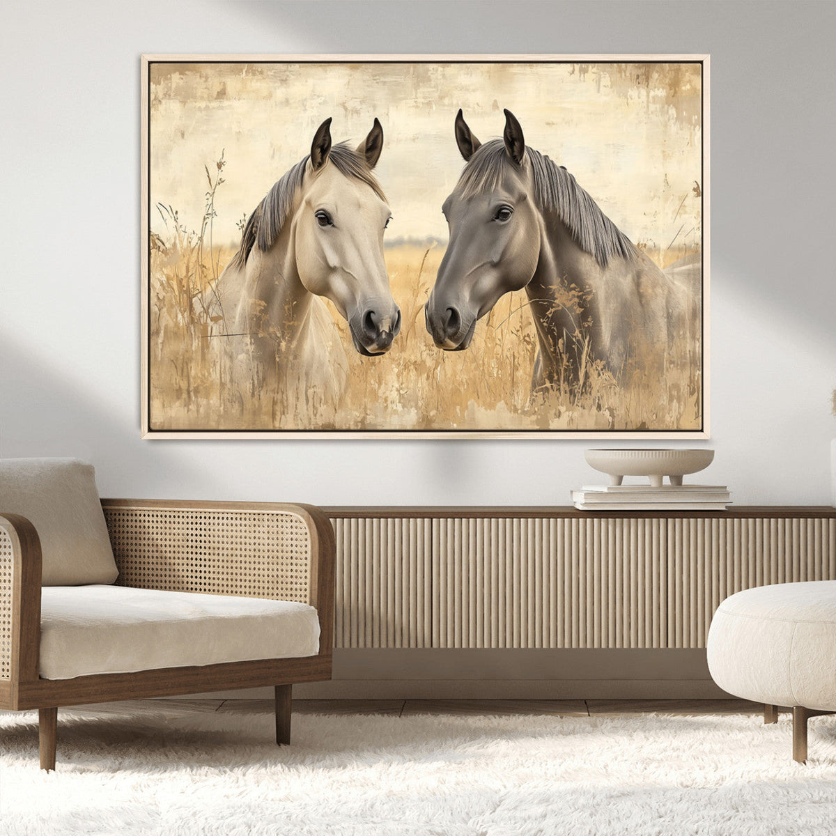 Chines Ink Style Grunge Horses Wall Art Canvas Print