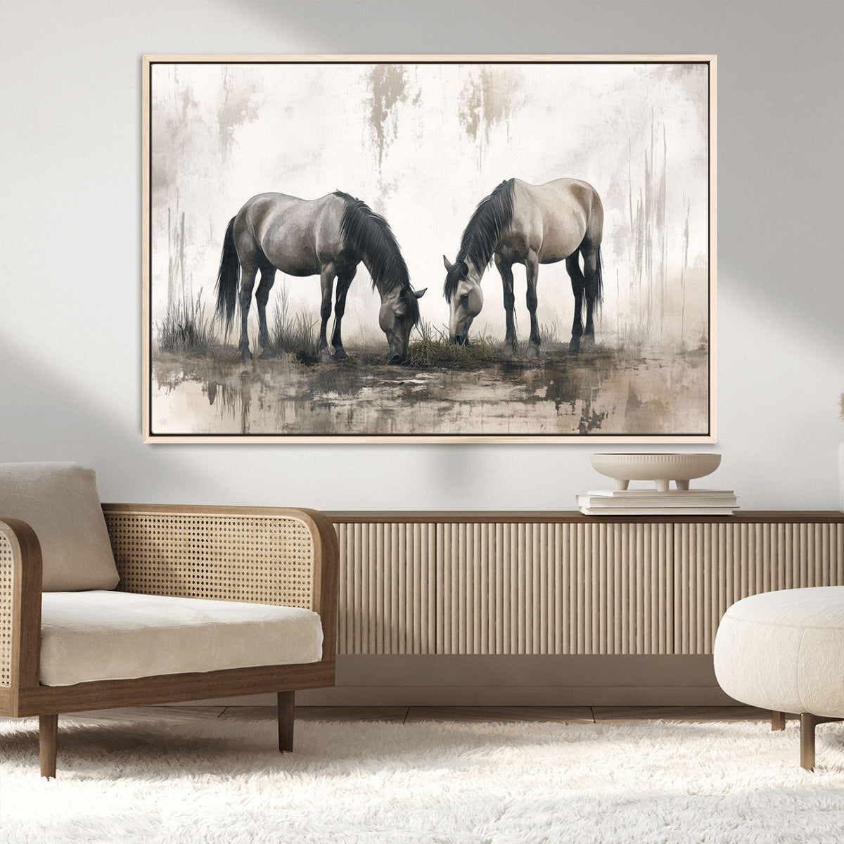 Chines Ink Style Vintage Horses Wall Art Canvas Print for