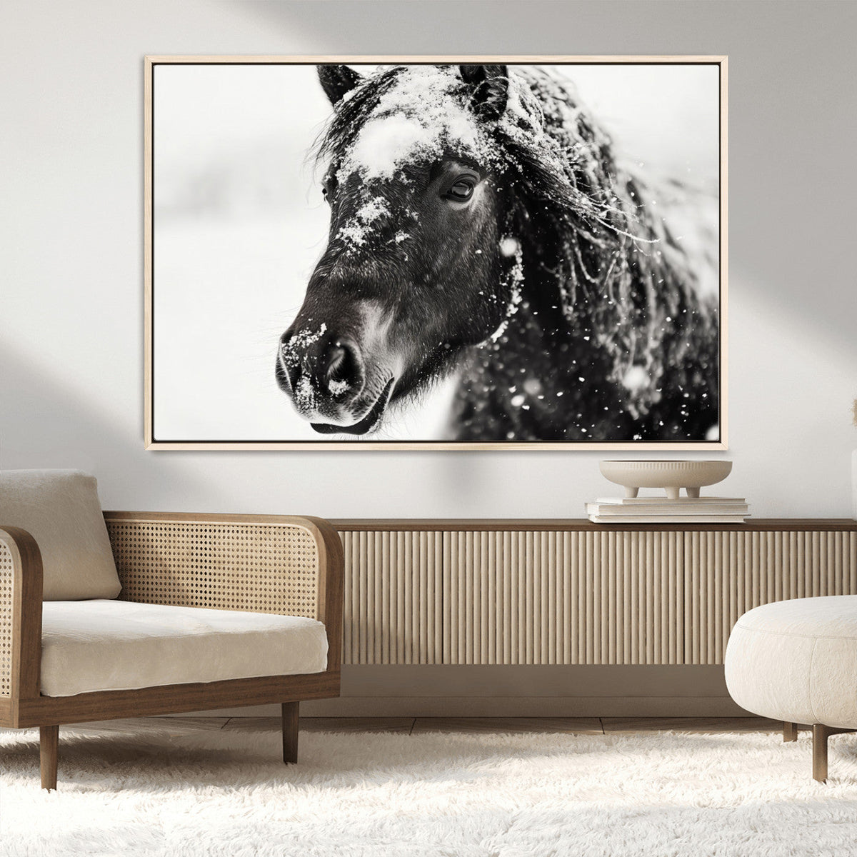Framed Black and White Horse Wall Art | Ready to Hang and