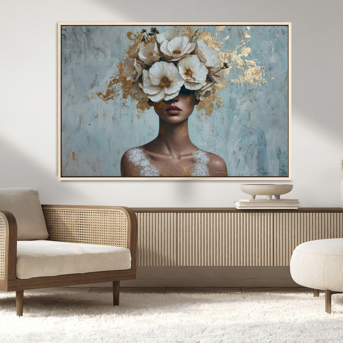 Golden Petal Wall Art - Petal Silhouette Woman Wall Art