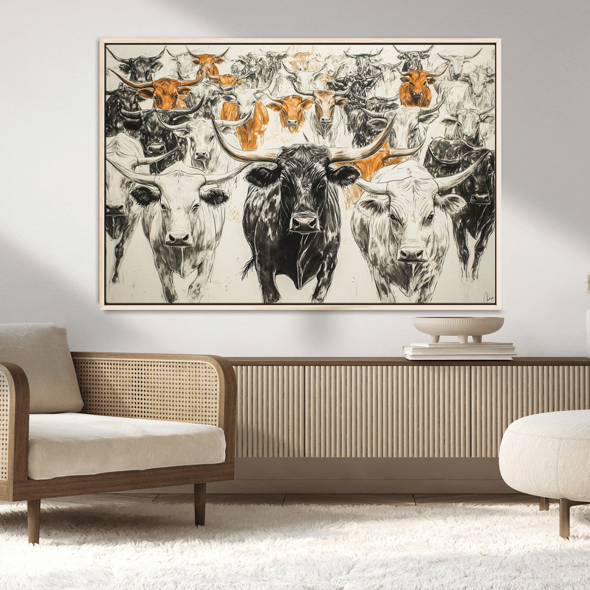 Texas Longhorn Wall Art Canvas Print – Herd Abstract Cow