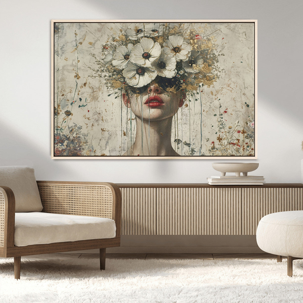 Abstract Floral Women Patel Wall Art Canvas Print