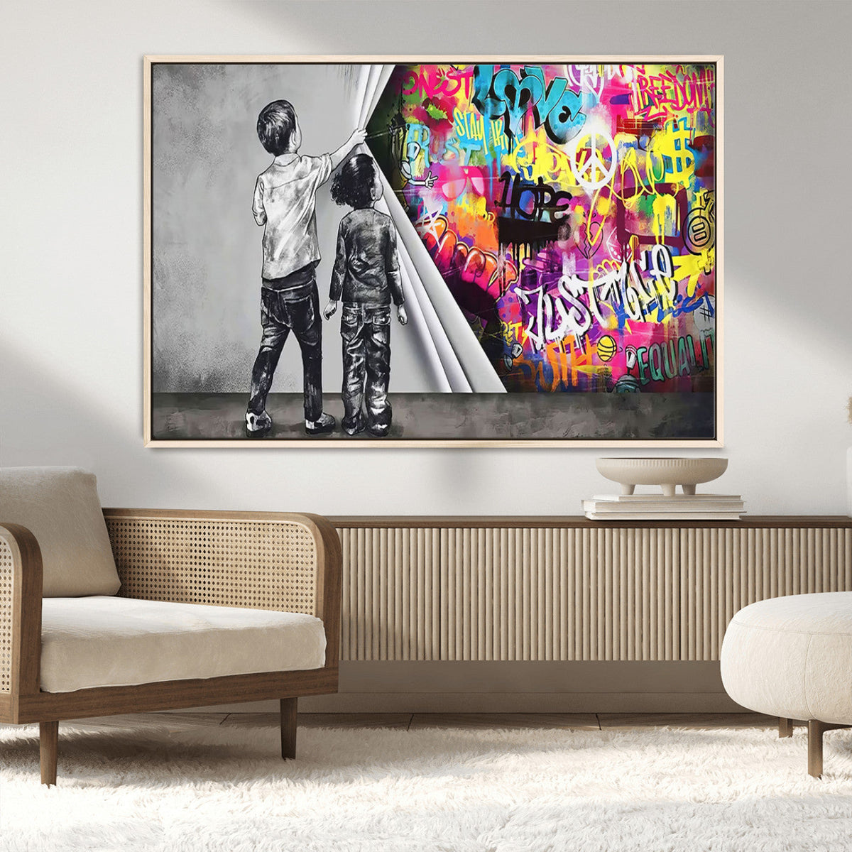Banksy Print - Street Art Canvas Wall Art - Kids Revealing