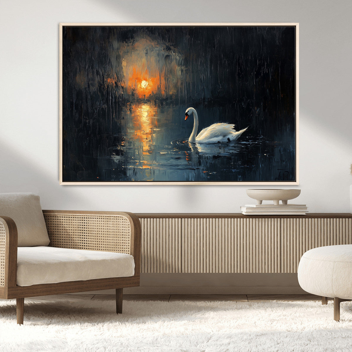 Abstract Swan on Water Wall Art Canvas Print - Elegant