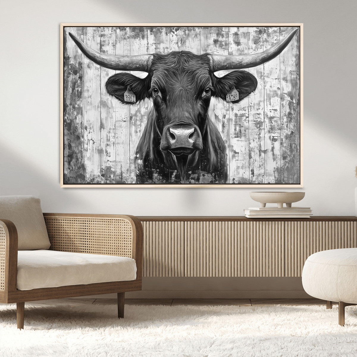 Abstract Longhorn Bull Wall Art Canvas Print - Rustic Texas