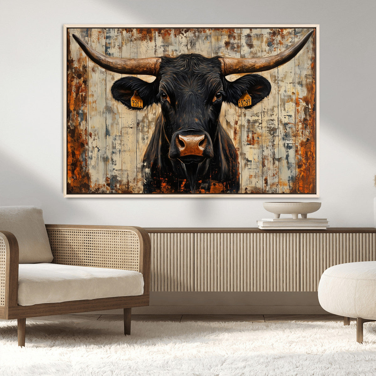 Rustic Texas Artwork Wall Art Canvas Print - Abstract Cow