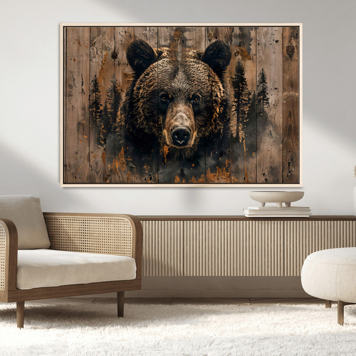 Rustic Grizzly 399 Wall Art | Triptych Canvas Print | Rustic