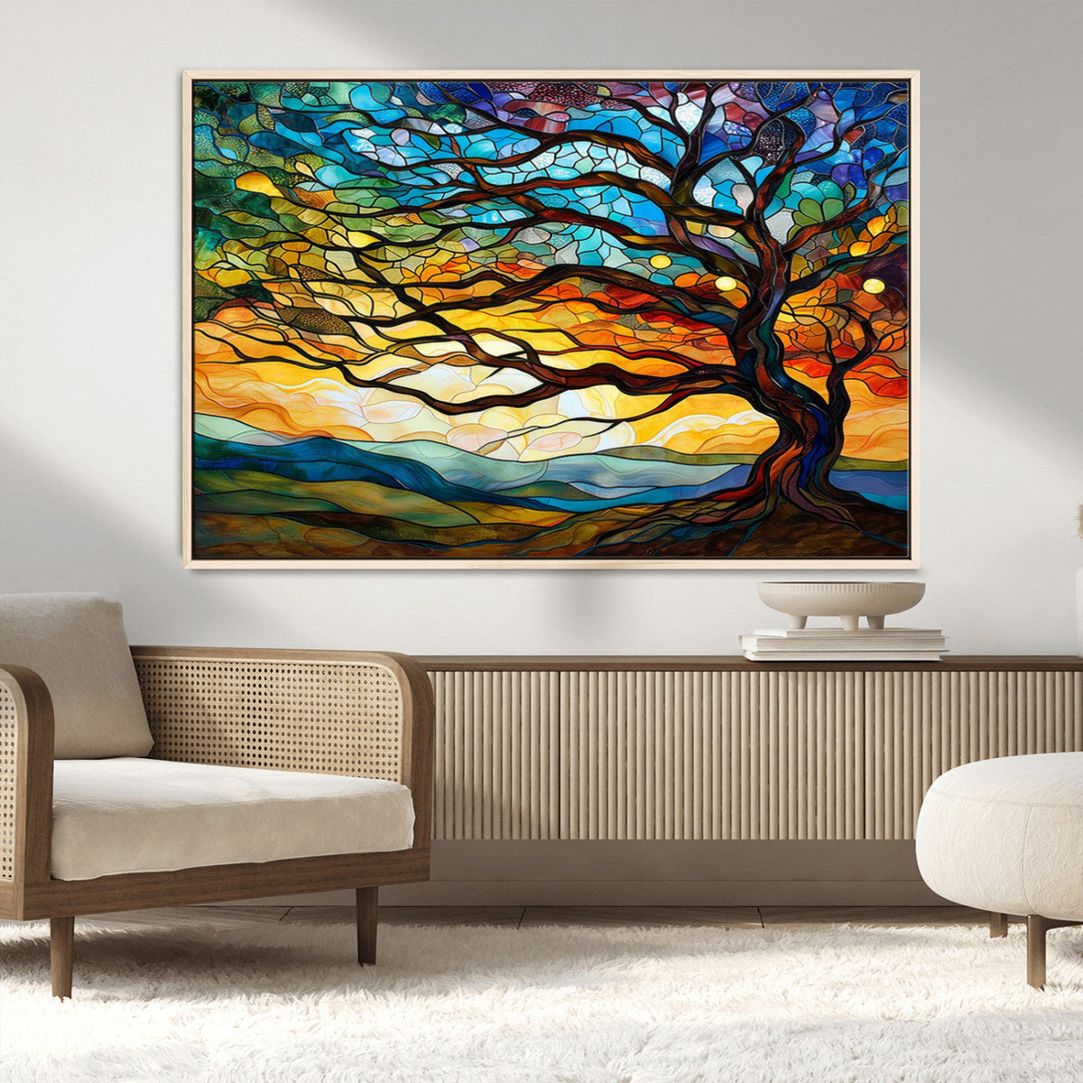 Vibrant Mosaic Tree of Life Wall Art | Stained Glass Style
