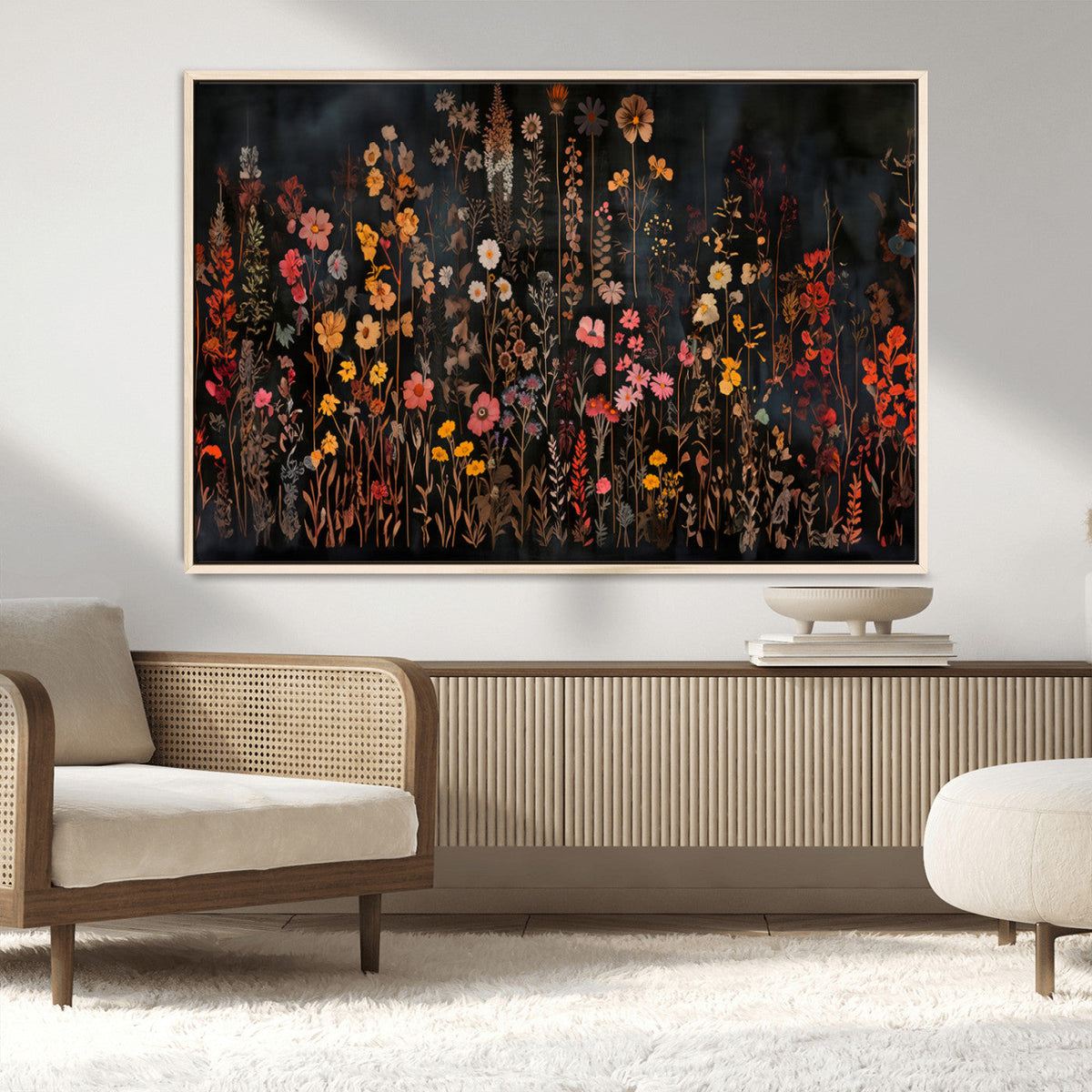 Large Floral Painting Print Illustration Flowers Canvas Wall