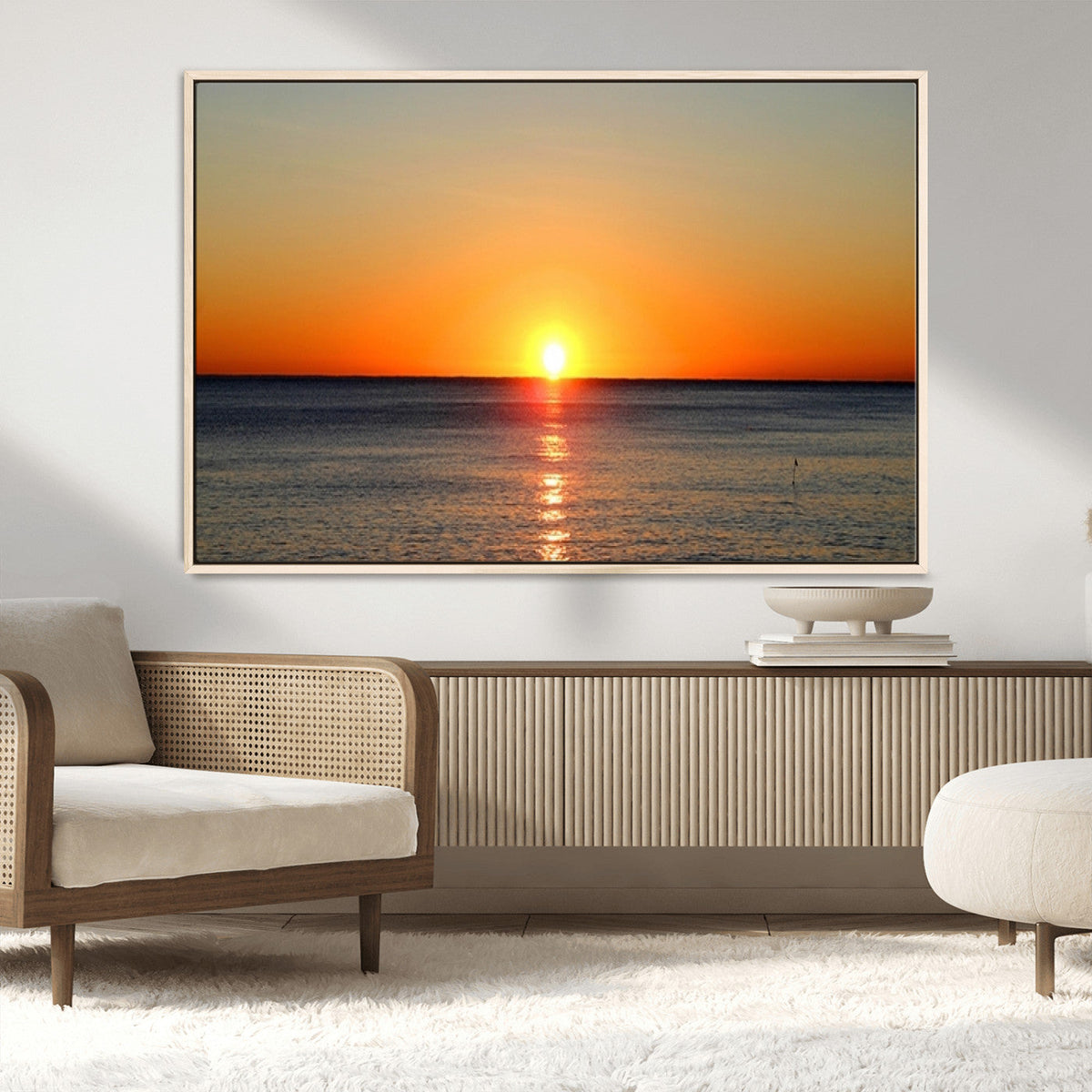 Golden Horizon Sunset Over Ocean Wall Art Canvas Print –