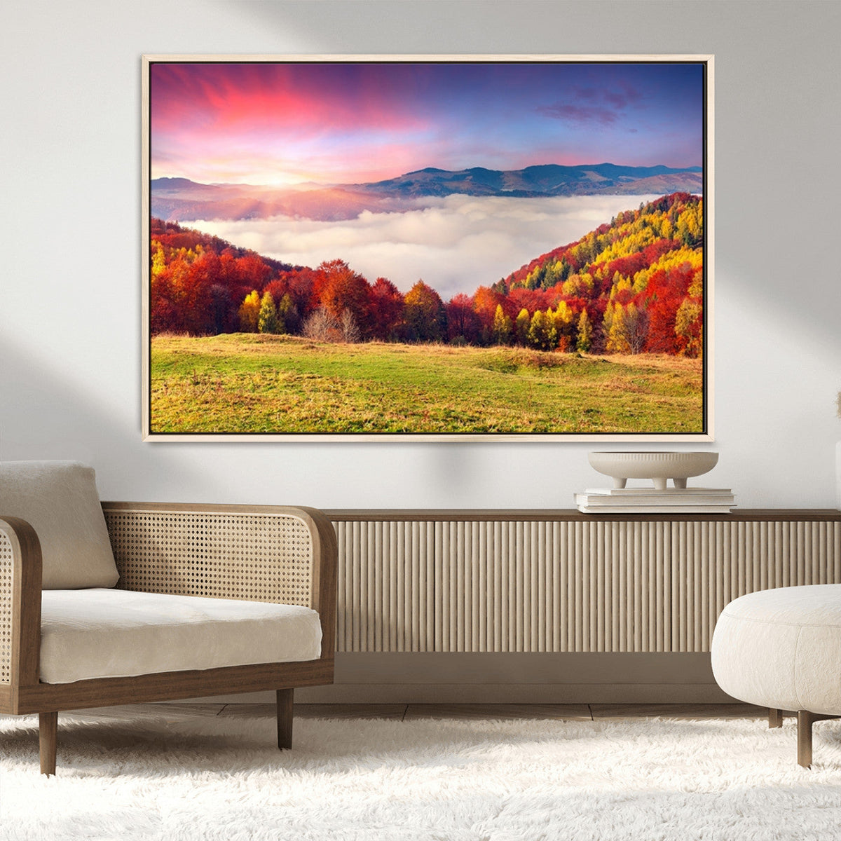 Autumn Mountain Foggy Landscape Wall Art Canvas Print |