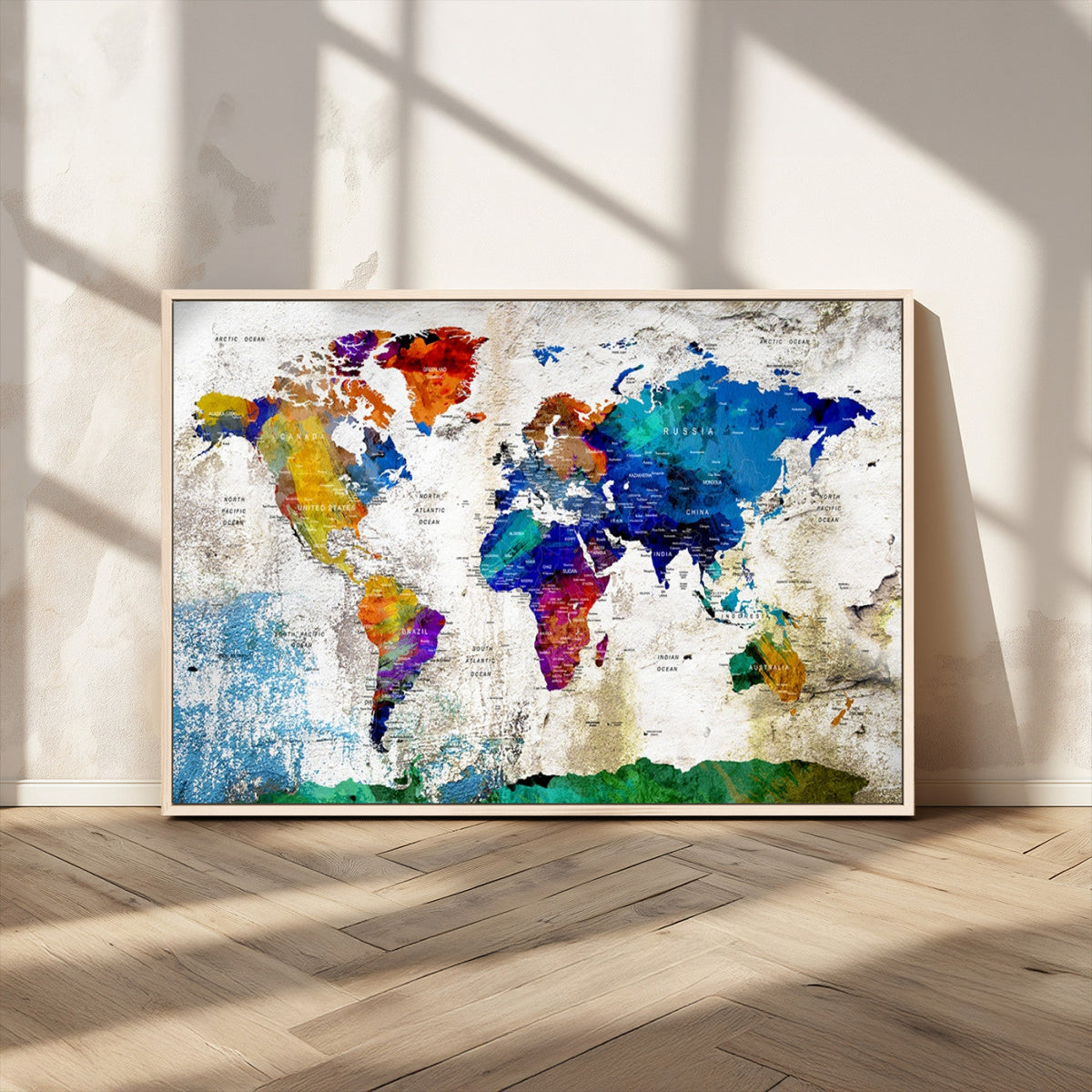 World Map Canvas Print – Framed Travel Map Wall Art for