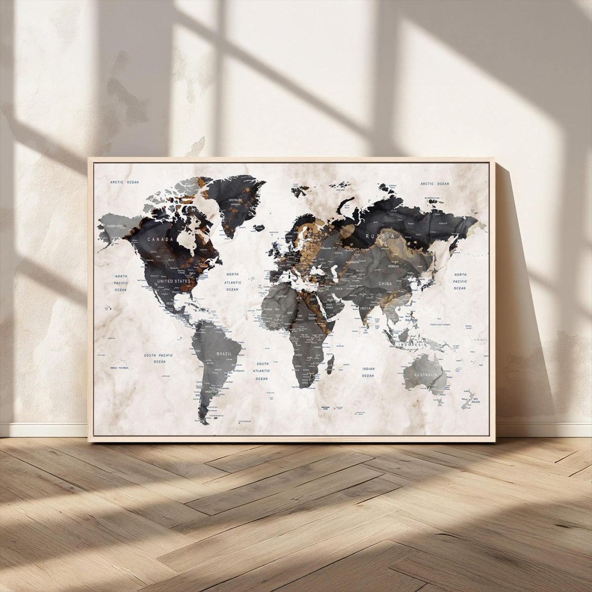 Abstract Map Printing - Modern World Map Canvas Wall Art for