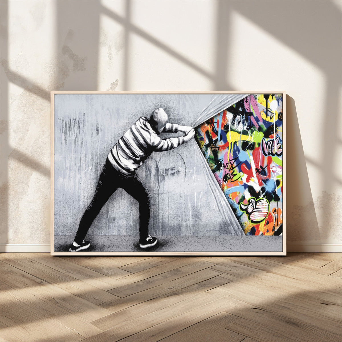 Banksy Art Behind the Curtain Street Wall Art Canvas Print |