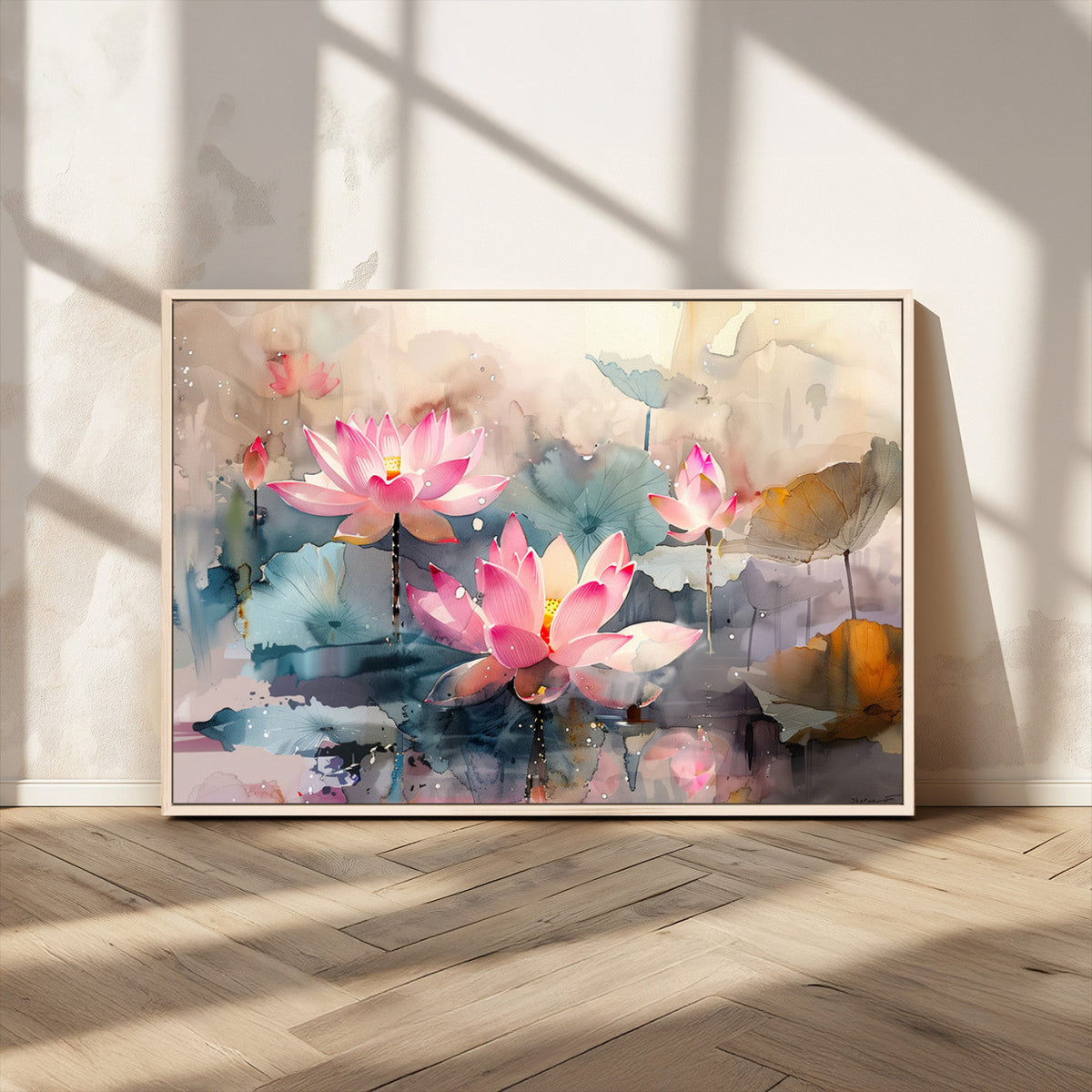 Lotus Flower Wall Art | 3-Panel Giclee Canvas Print of Pink