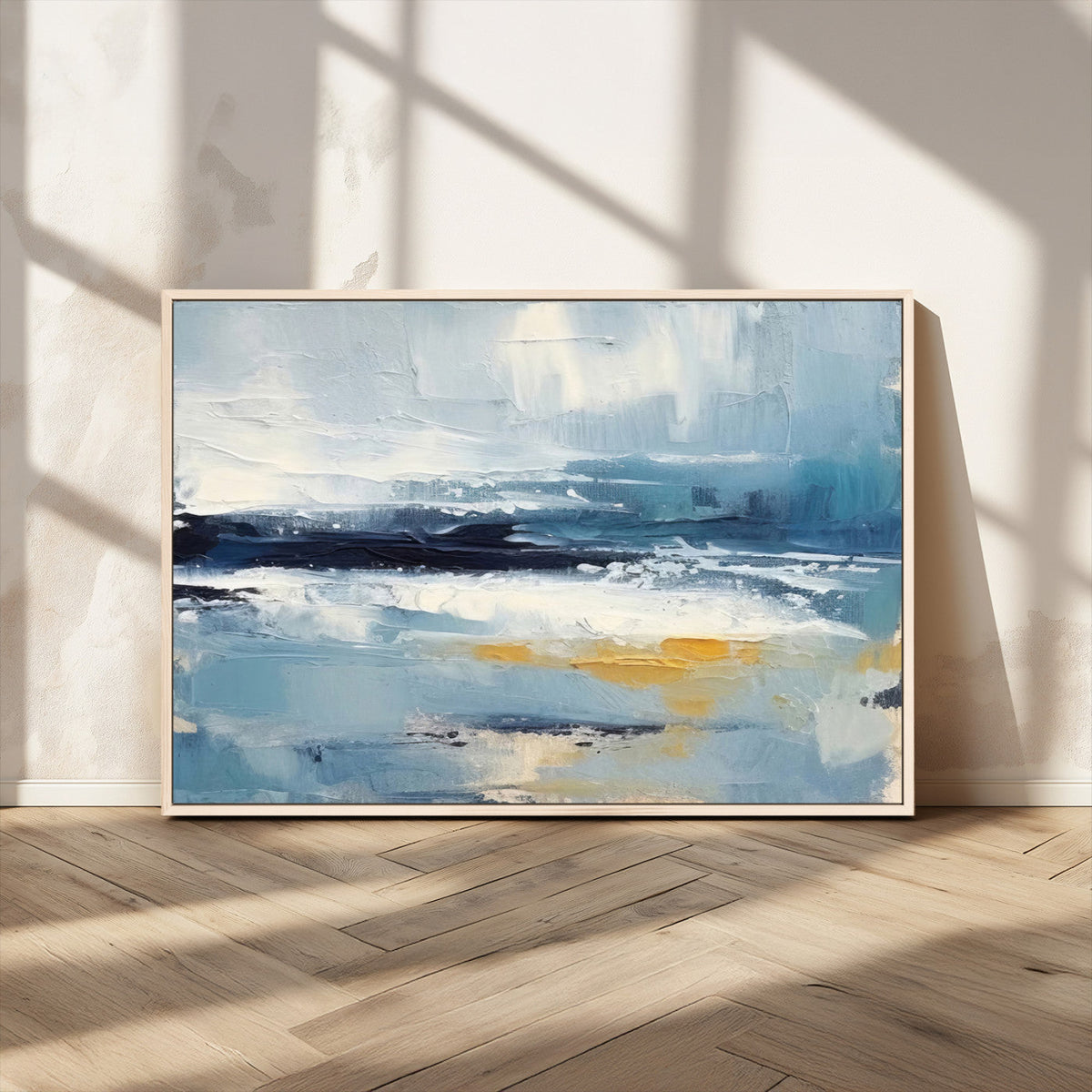 Abstract Ocean Canvas Wall Art - Coastal Blue and Gold