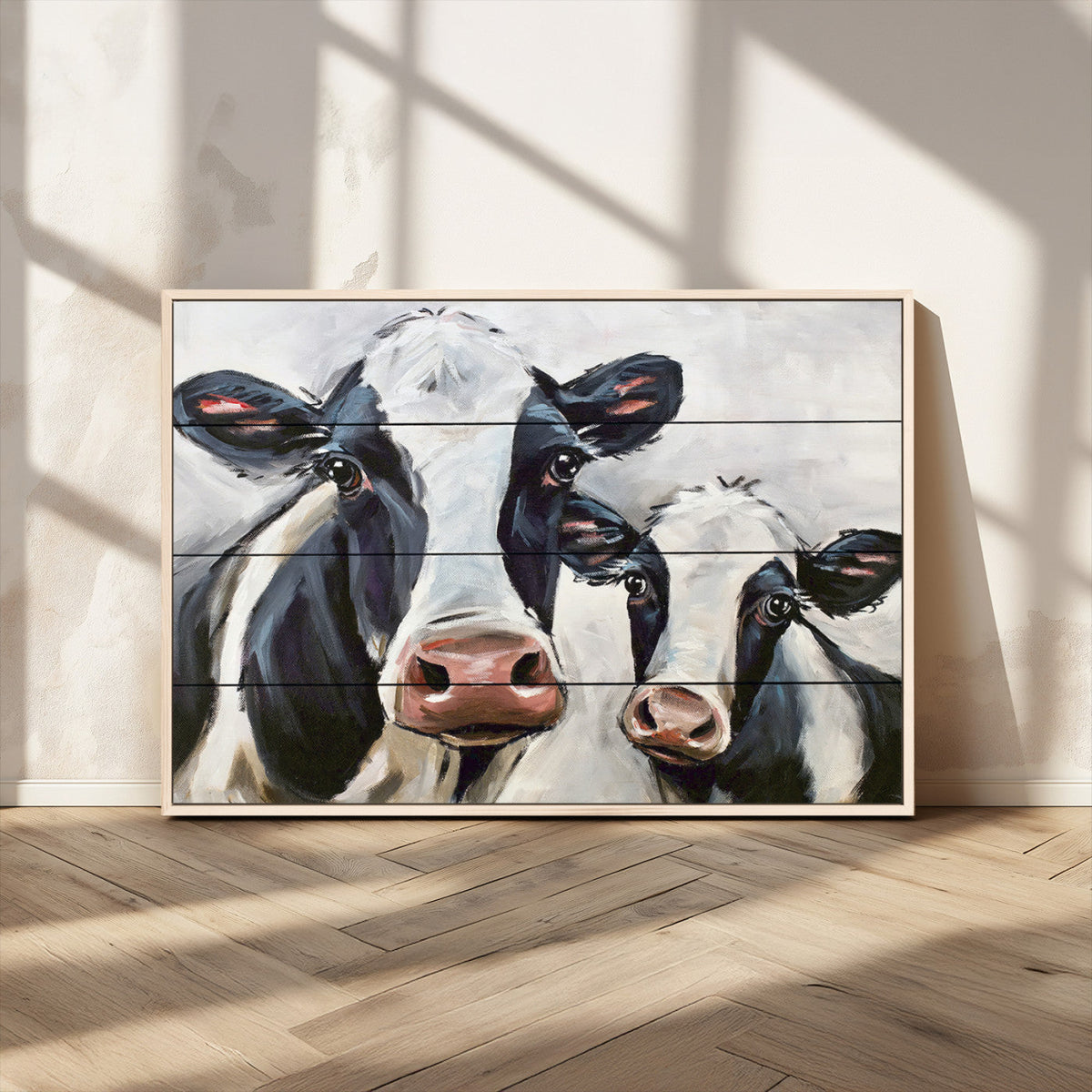 Vintage Baby and Mom Cattle Wall Art Canvas Print