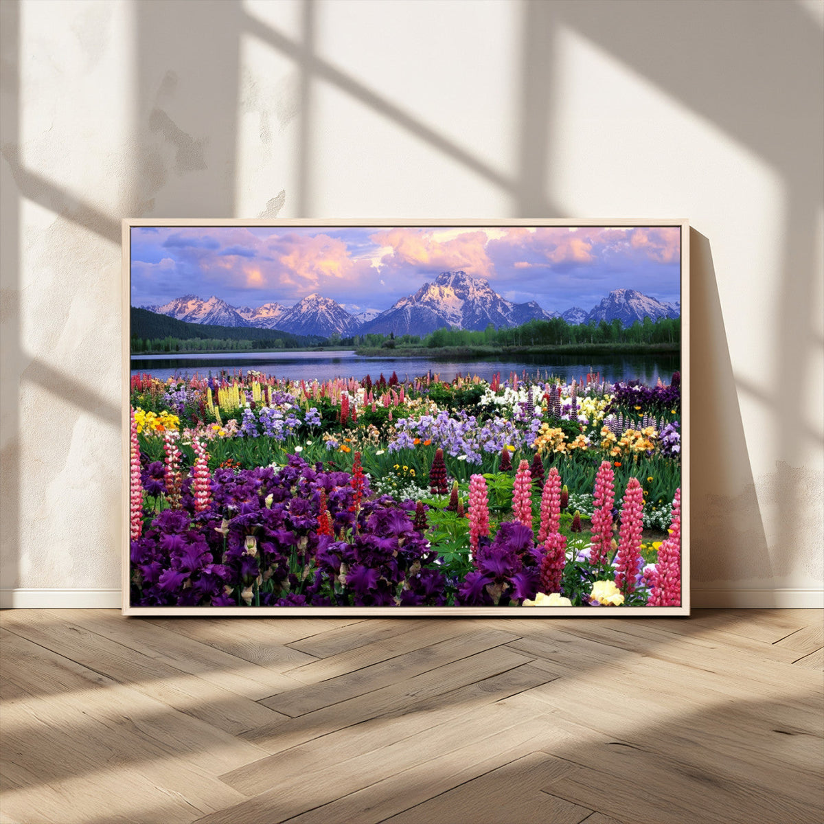 Vibrant Wildflower Garden and Mountain View Giclee Canvas