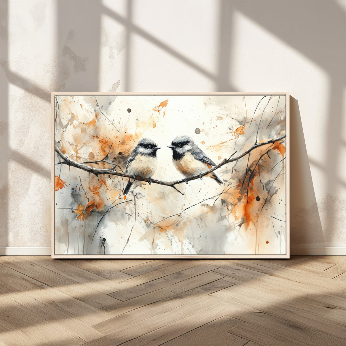 Abstract Watercolor Chickadee Bird Canvas Wall Art Print -
