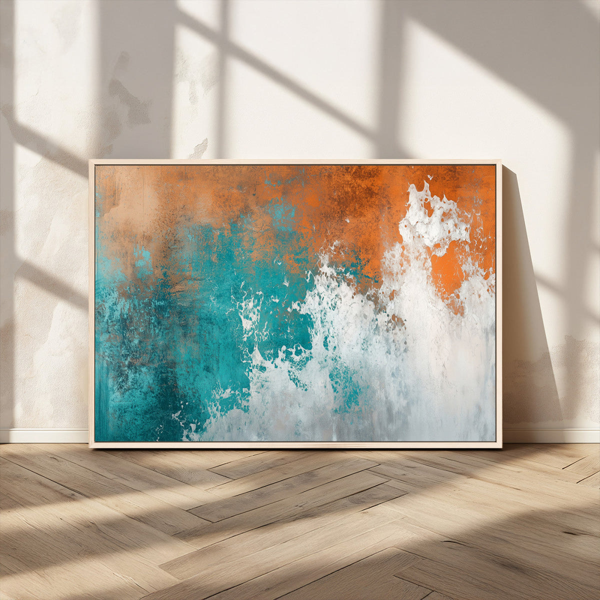 Vintage Abstract Print - Bold Teal and Orange Canvas Wall