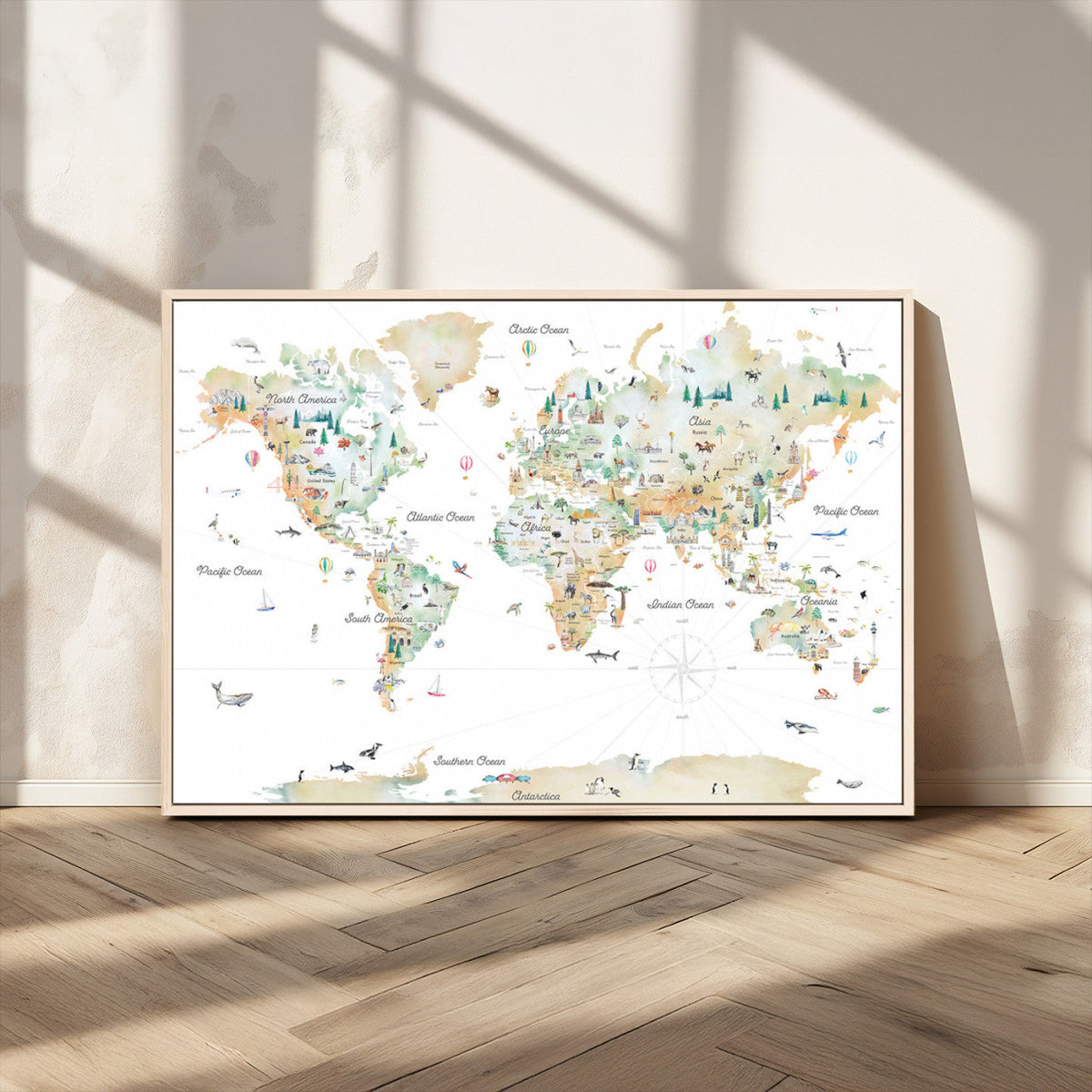 Animal World Map for Kids Room Decor