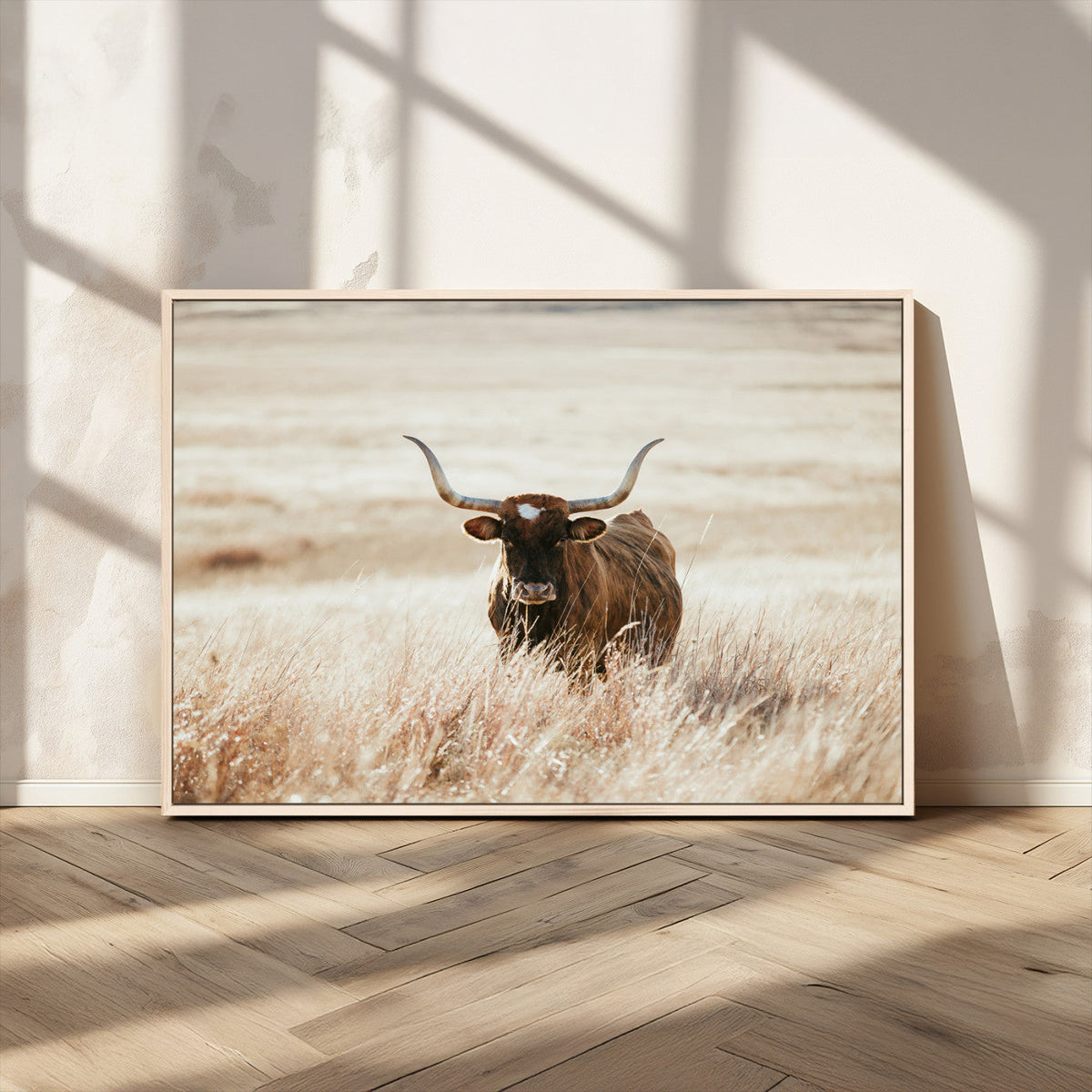 Texas Longhorn Wall Art Canvas Print – Framed Brown Horned