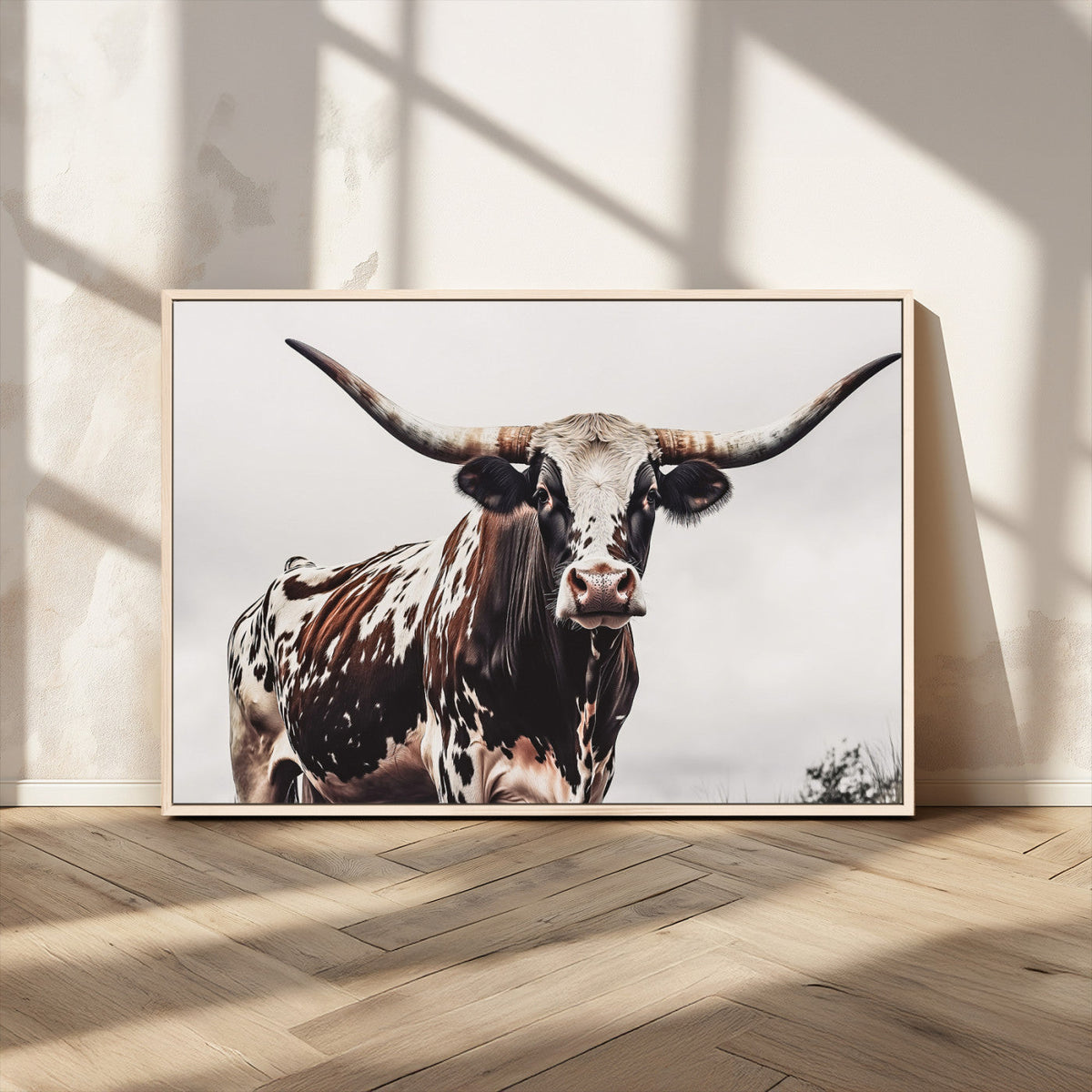 Texas Longhorn Wall Art Canvas Print – Framed Spotted Bull
