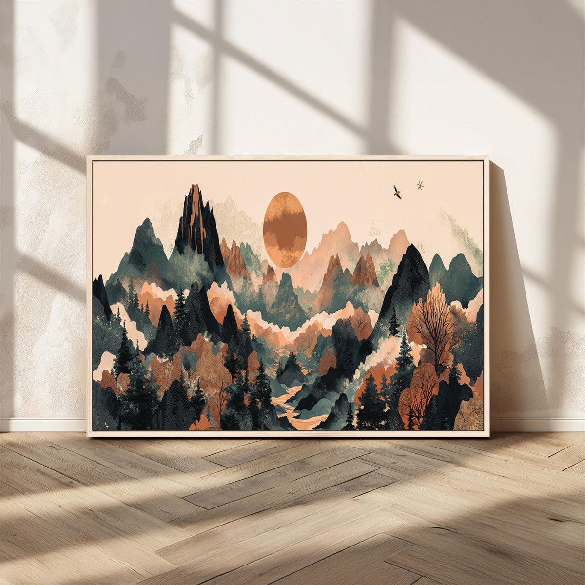 Wood Mountain Landscape Wall Art Canvas Print – Framed