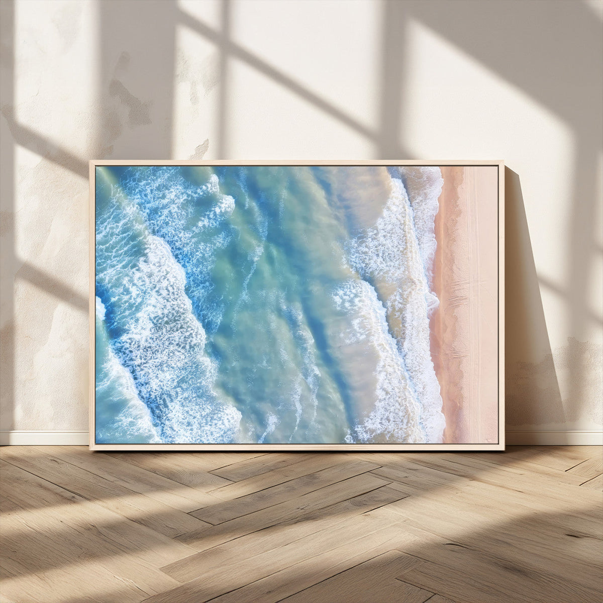 Aerial Ocean View Wall Art Canvas Print – Framed Soft Blue