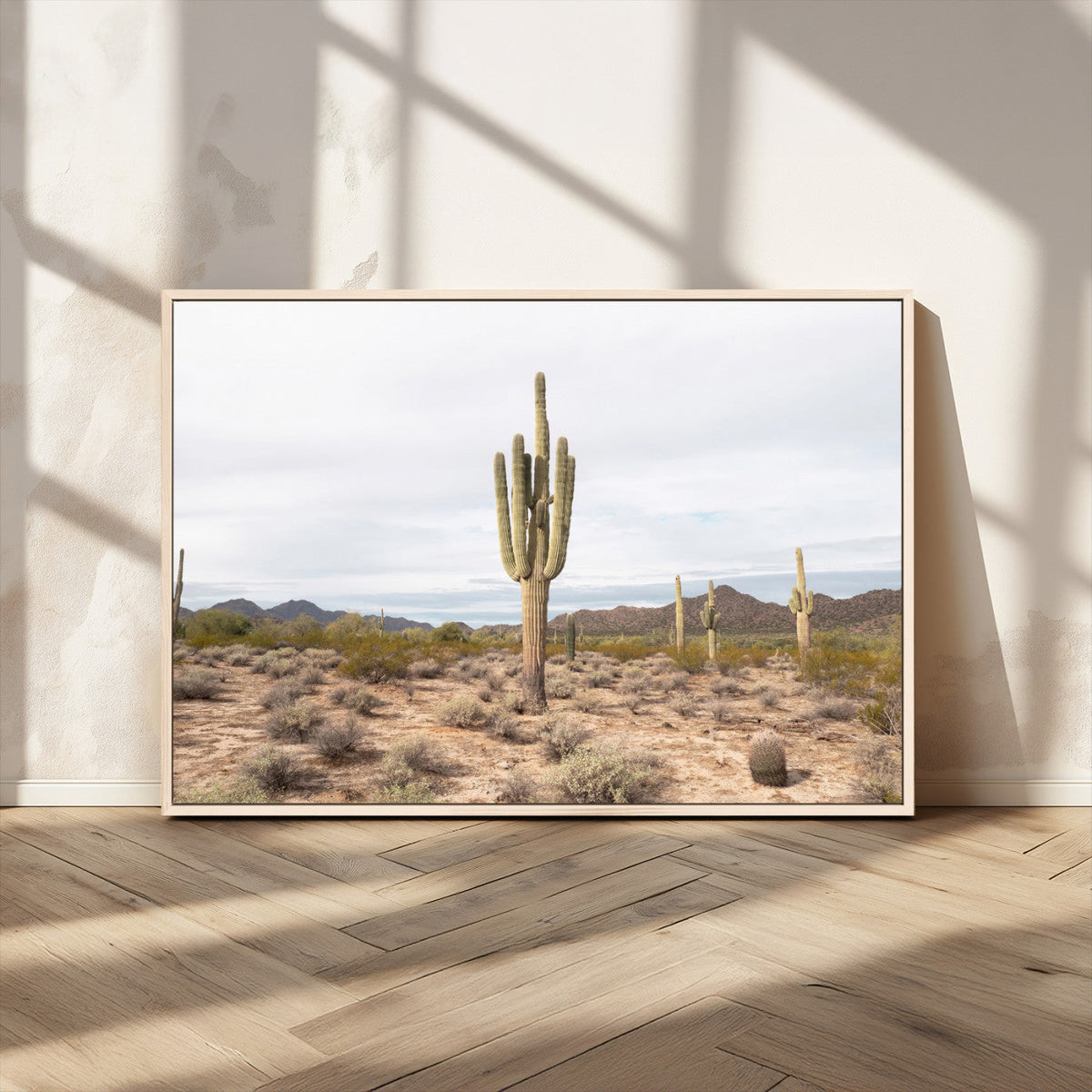 Saguaro Cactus Wall Art – Framed Desert Canvas Artwork,