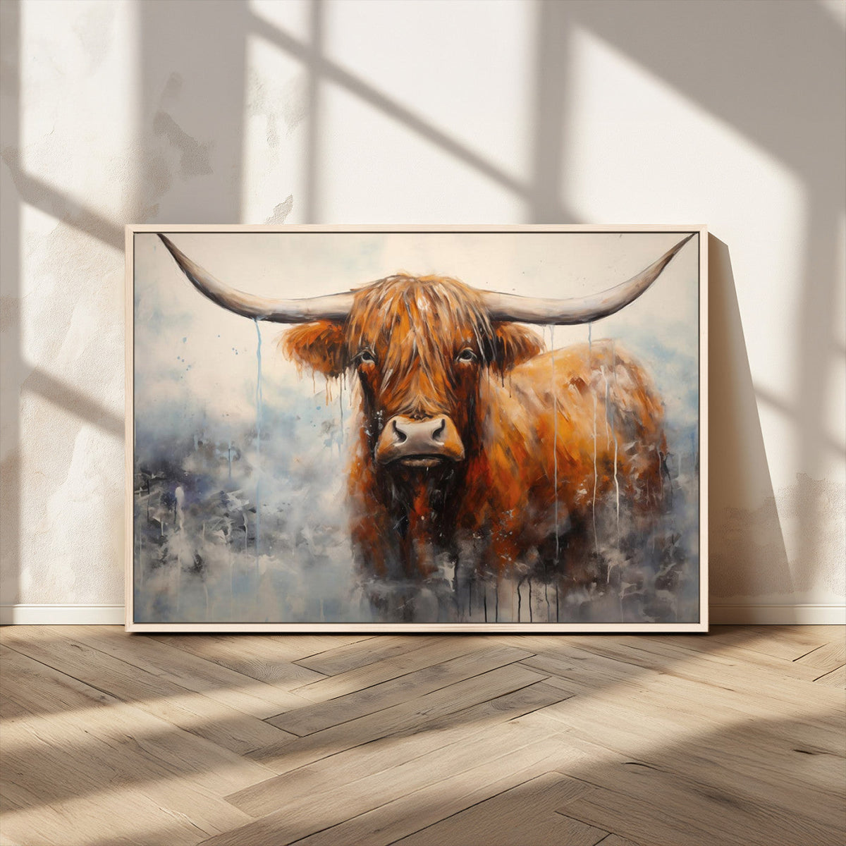 Scottish Highland Wall Art Canvas Print, Framed Longhorn Art
