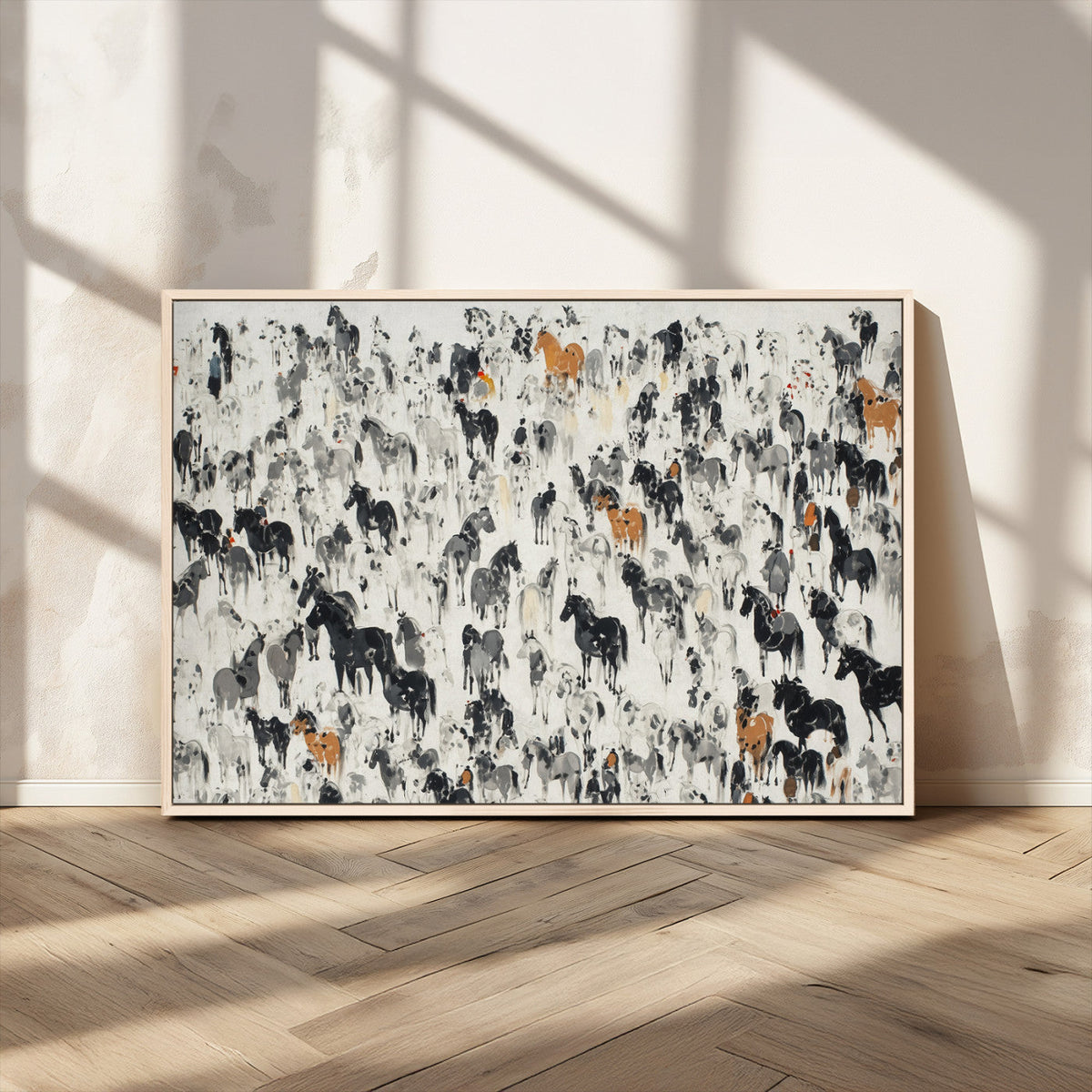 Wild Horse Stampede Wall Art Canvas Print – Monochrome